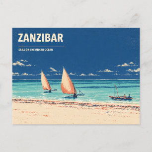 Cartão Postal Dhow de Zanzibar na Praia Oceano Índico