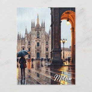 Cartão Postal Dia Chuvoso em Milão Itália Viagem