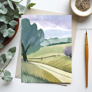 Cartão Postal Dia Chuvoso   Paisagem de Colinas de Aquarela da N