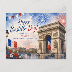 Cartão Postal dia da Bastilha Arco do triunfo Paris França fogo
