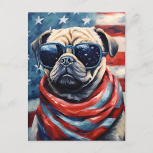 Cartão Postal Dia da Independência do Pug 4 de julho