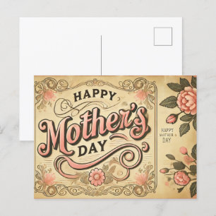 Cartão Postal Dia da Mãe ao estilo vintage