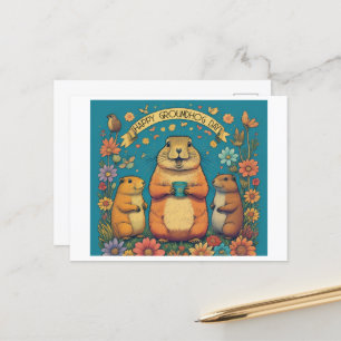 Cartão Postal Dia da Marmota Uma Celebração da Primavera