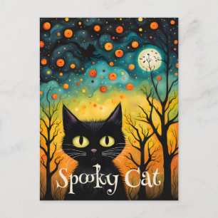 Cartão Postal Dia das Bruxas de Gato Negro Spooky