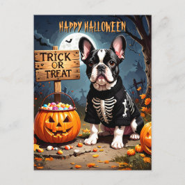 Cartão Postal Dia das Bruxas do Buldogue Negro