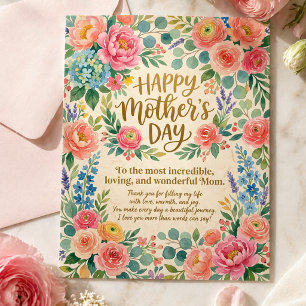 Cartão Postal Dia das Mães Arte Floral Mãe Mais Incrível e Amoro