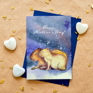 Cartão Postal Dia das Mães Capy Mãe Fofo Capivara Bebê & Persona