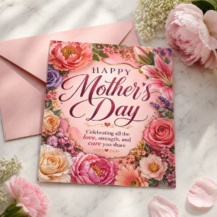 Cartão Postal Dia das Mães Celebrando Amor Força Cuidado Floral