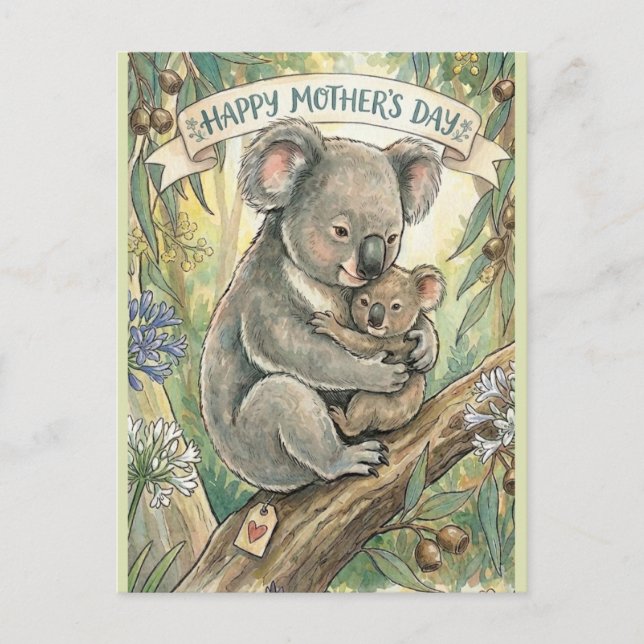 Cartão Postal Dia das Mães Coala com Joey (Frente)