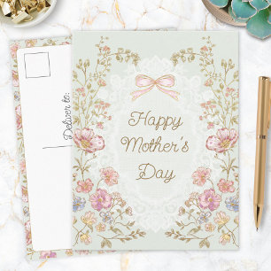 Cartão Postal Dia das Mães Floral Elegante Personalizado Feliz