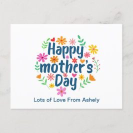 Cartão Postal Dia das Mães Floral Retro Personalizado Feliz 