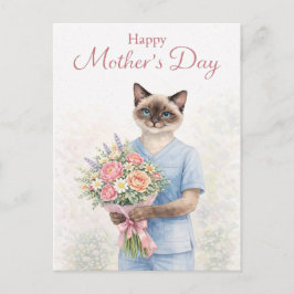 Cartão Postal Dia das Mães para amantes de gatos da Enfermeira
