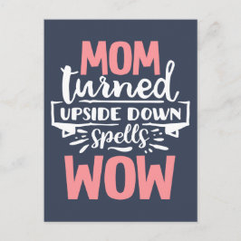 Cartão Postal Dia das mães Wow tipografia cor-de-rosa cinza fofo