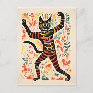 Cartão Postal Dia de as Bruxas engraçado de Gato de Esqueleto Da