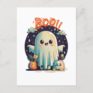 Cartão Postal Dia de as Bruxas engraçado Fantasma Boo na Galáxia