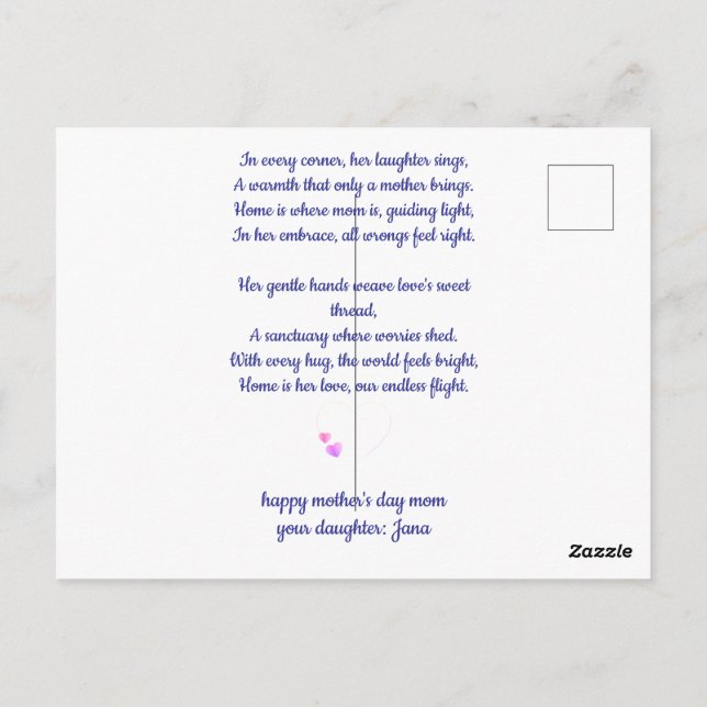 Cartão Postal Dia de as mães (Verso)