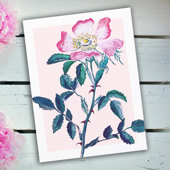 Cartão Postal Dia de as mães de Flor de Rosa Selvagem de Aquarel (Criador carregado)