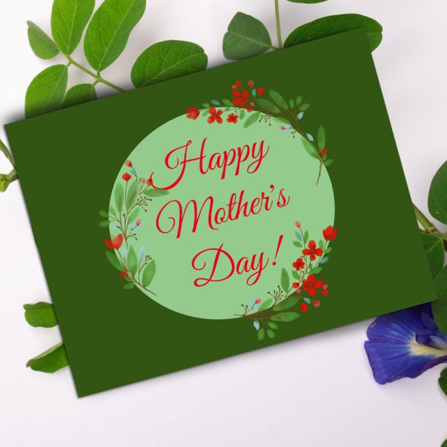 Cartão Postal Dia de as mães de flores vermelhas aquarela (Criador carregado)
