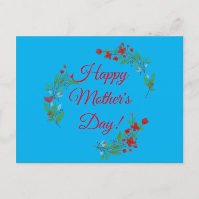 Cartão Postal Dia de as mães desejado flores vermelhas aquarela  (Frente)