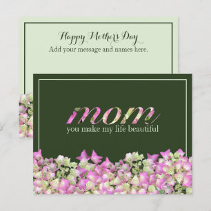 Cartão Postal Dia de as mães Feliz Floral Rosa Verde Personaliza
