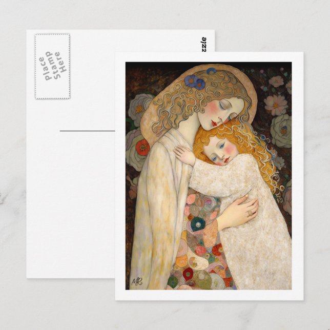 Cartão Postal Dia de as mães Feliz, Mãe e Pintura Filha (Frente/Verso)