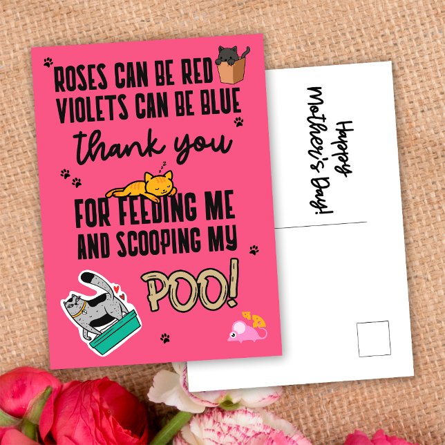 Cartão Postal Dia de as mães Feliz, Rosa Engraçado, De Gato (Criador carregado)