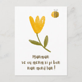 Cartão Postal Dia de as mães haitiano: Flor de Aquarela e Abelha