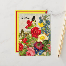 Cartão Postal Dia de as mães Jardim Carnações Rosas Borboletas