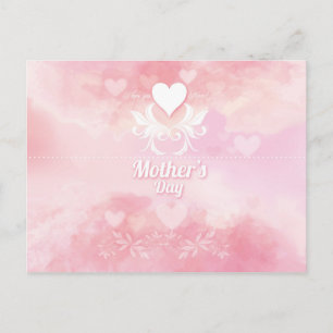 Cartão Postal Dia de as mães rosa suave e branco