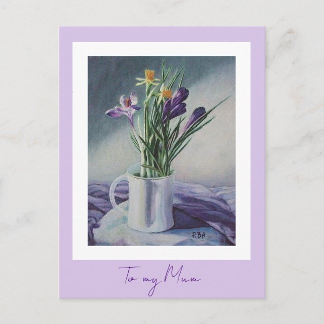 Cartão Postal Dia de as mães roxo flores de pintura (Frente)
