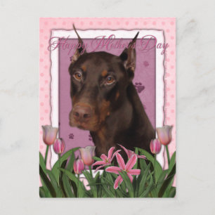 Cartão Postal dia de as mães - Tulipas Rosa - Doberman - Red - R