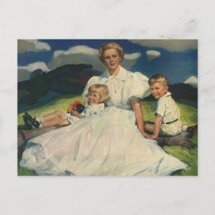 Cartão Postal Dia de as mães Vintage, mãe com filhos
