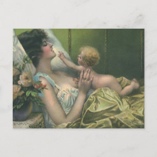 Cartão Postal Dia de as mães Vitoriano Vintage, mãe com bebê