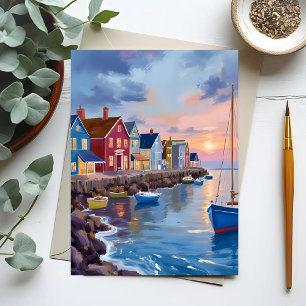 Cartão Postal Dia de Barco   Pintura em Aquarela da Baía Costeir