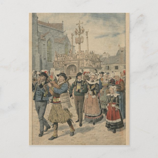 Cartão Postal Dia de casamento em Plougastel Brittany (Frente)