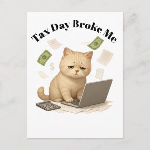 Cartão Postal Dia de Imposto Gato Estressado Minimalista Bege Di