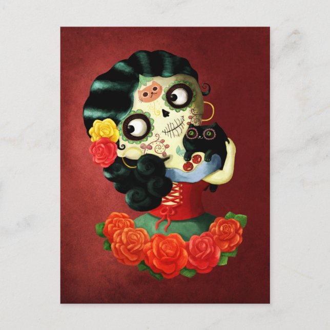 Cartão Postal Dia de Los Muertos Lovely mexicana Catrina Girl (Frente)