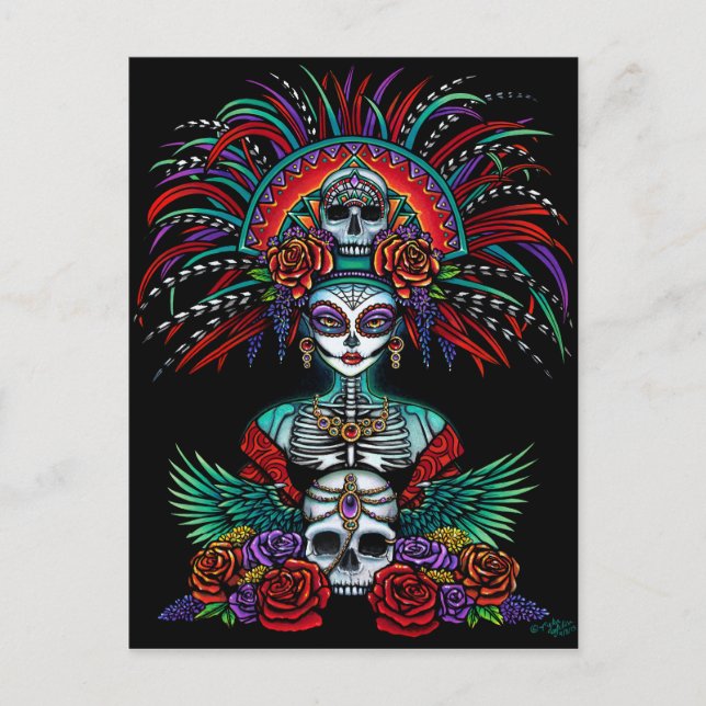 Cartão Postal Dia De Muertos Açúcar Caveira Mictecacihuatl (Frente)