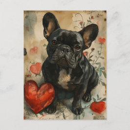 Cartão Postal Dia de os namorados Bulldog Francês Vintage
