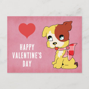 Cartão Postal Dia de os namorados Cachorro Vermelho Cor-de-Rosa