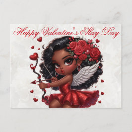 Cartão Postal Dia de os namorados Cupido Africano-Americano Glam