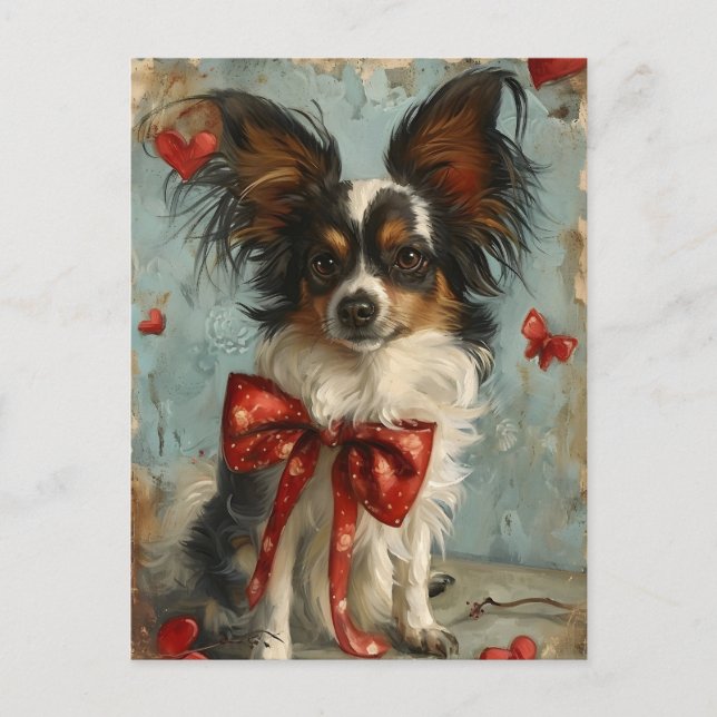 Cartão Postal Dia de os namorados de cão Papillon (Frente)
