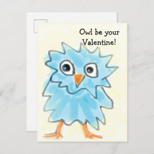 Cartão Postal Dia de os namorados de Coruja Azul-Cura Cura