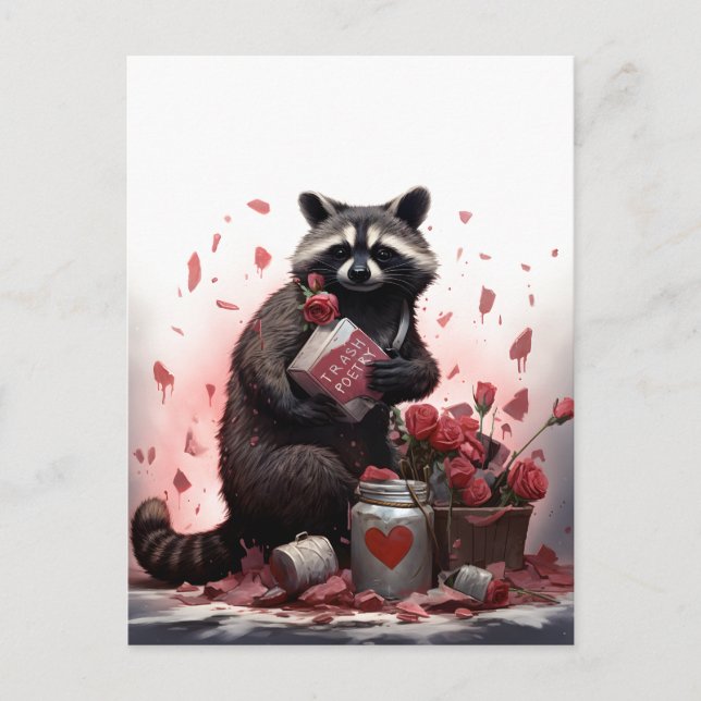 Cartão Postal Dia de os namorados de poesia de lixo Raccoon (Frente)