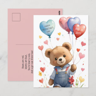 Cartão Postal Dia de os namorados de Urso de Cor de Água de Cubo