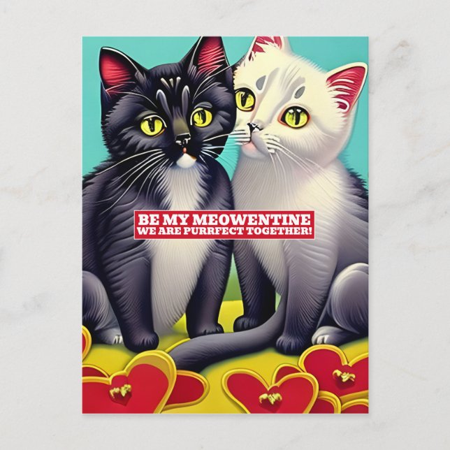 Cartão Postal Dia de os namorados Meowentine de Gatos Modernos (Frente)