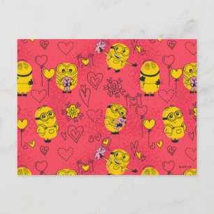 Cartão Postal Dia de os namorados Miniíons   Padrão Bob Doodle
