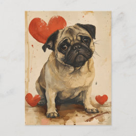 Cartão Postal Dia de os namorados Pug Vintage