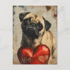 Cartão Postal Dia de os namorados Pug vintage