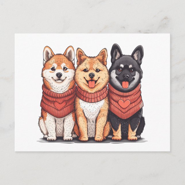 Cartão Postal Dia de os namorados Shiba Inu Dogs (Frente)